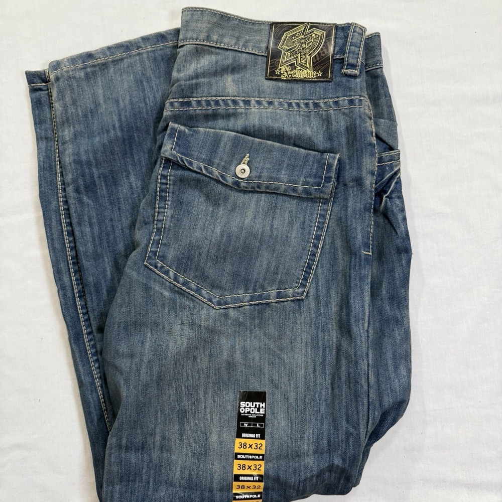 Southpole Jeans Mens 38x32 Blue Rinse Indigo Original Fit Denim Casual Pants Y2K